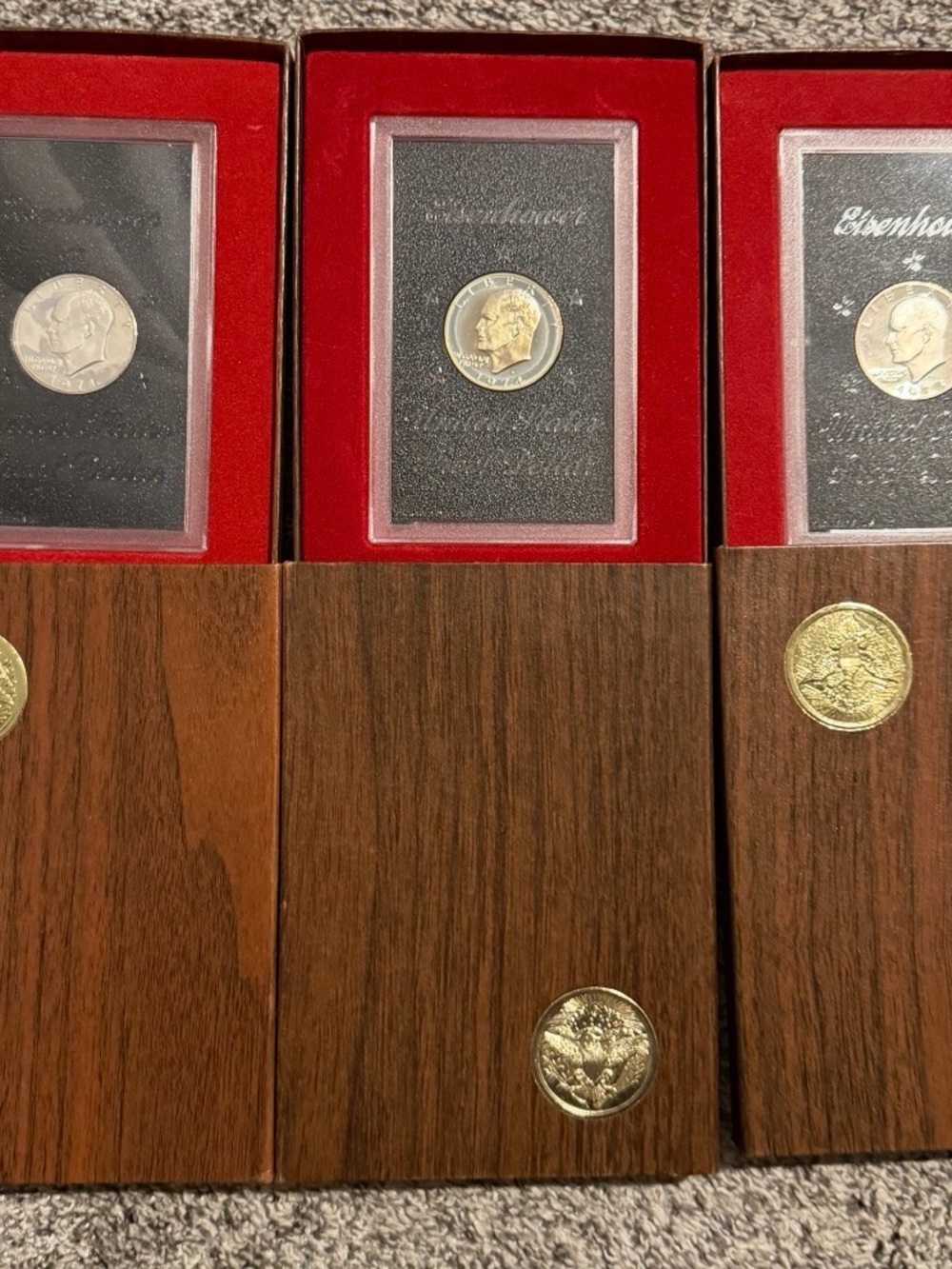 Lot of 3 Eisenhower Silver Proof Dollars 1971-S, 1973-S & 1974-S